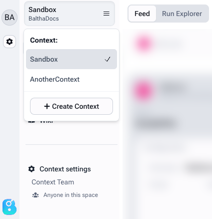 Context switcher dropdown listing the available Contexts